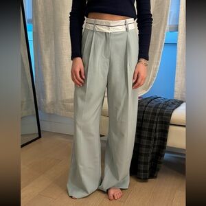Inverted Waistband Light Blue Women's Wide-Leg Pants